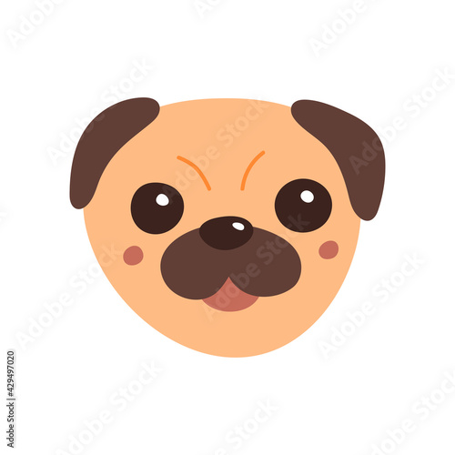 Dog s face. Vector illustration of funny cartoon pet in trendy flat style. Isolated on white