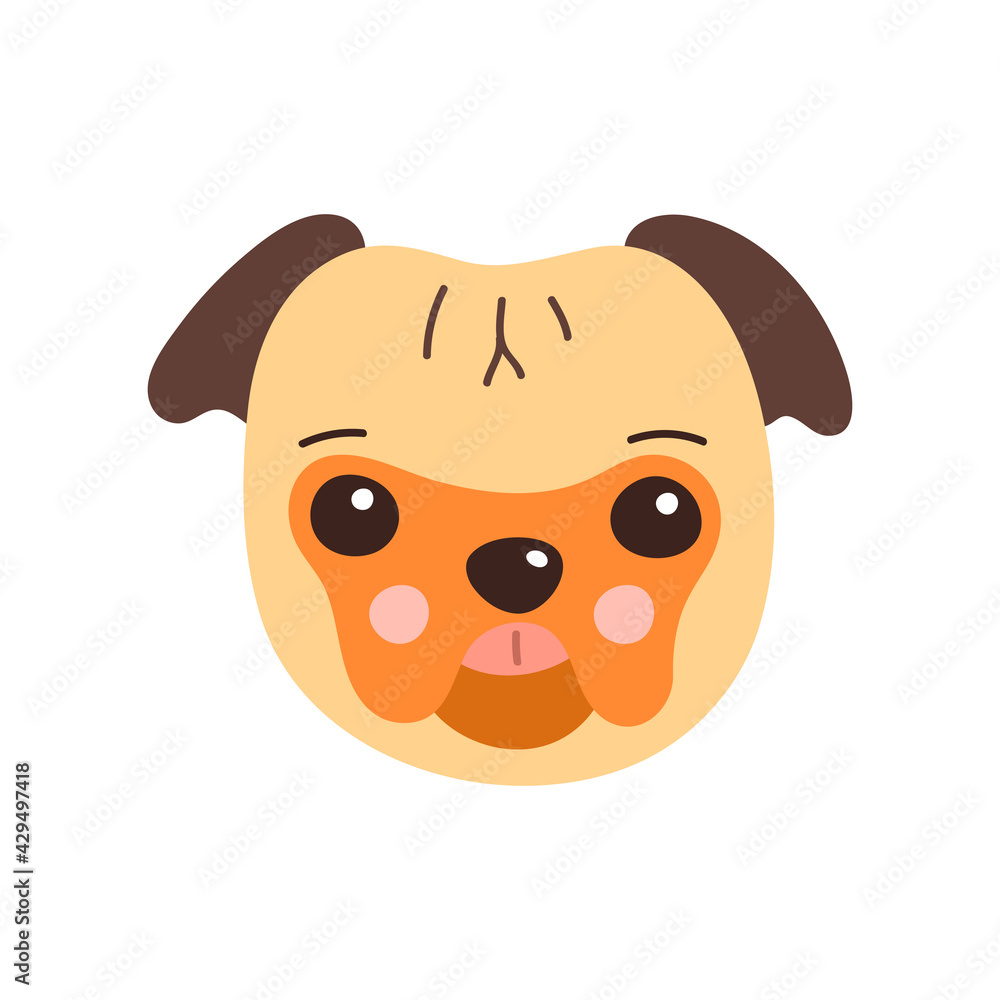 Dog s face. Vector illustration of funny cartoon pet in trendy flat style. Isolated on white Dog s face. Vector illustration of funny cartoon pet in trendy flat style. Isolated on white