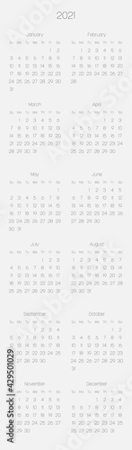 Monthly calendar annual of year 2021