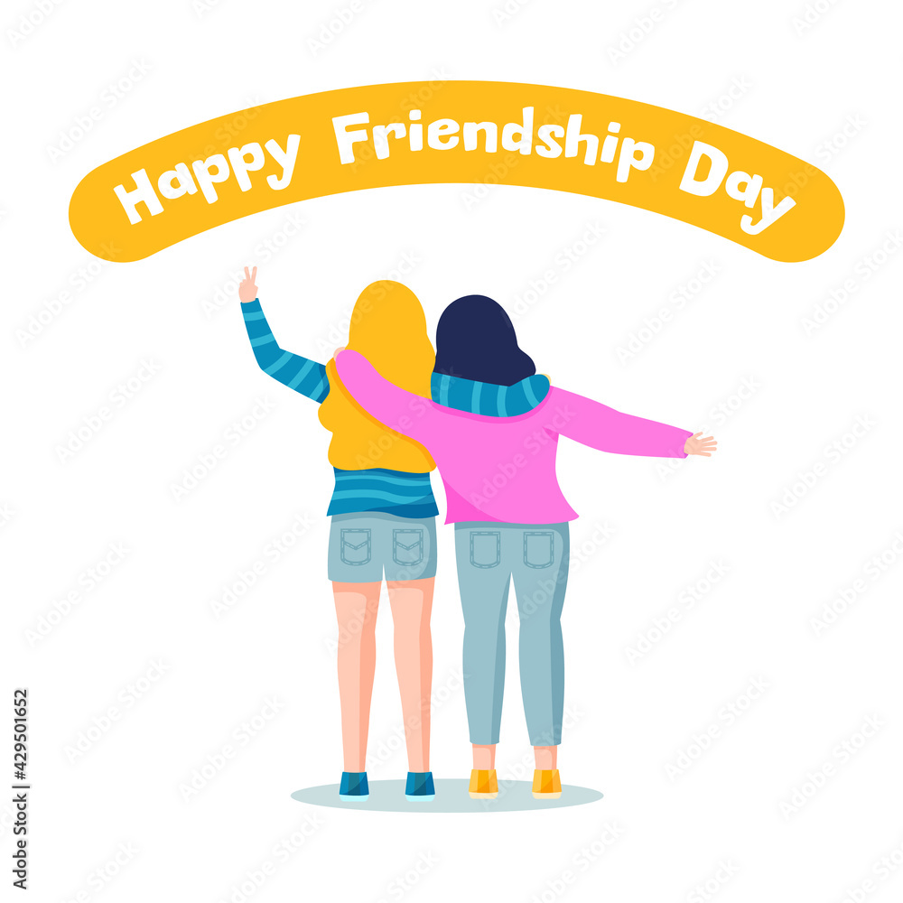 Happy Friendship Day Greeting Card with two young hugging girls for special event celebration