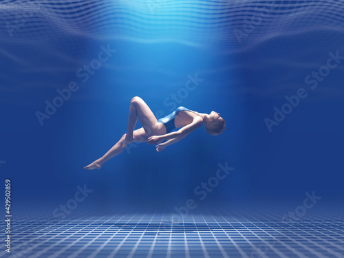 Картината върху платно woman floating in the digital ocean