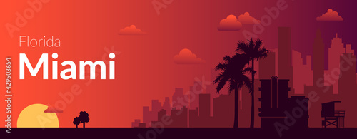 Miami, USA famous city scape view background.