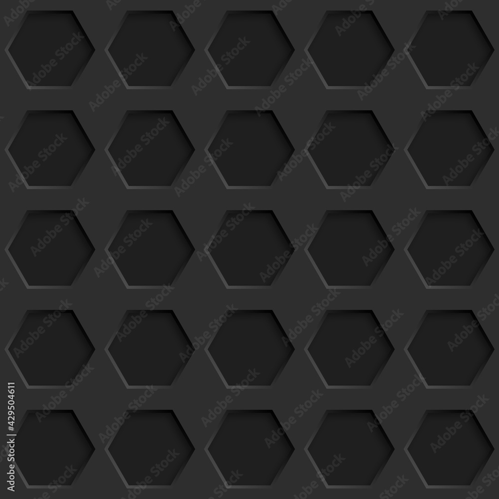 Fototapeta premium Abstract seamless pattern with hexagon holes in black colors