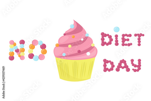 No diet day inscription. Vector illustration. International holiday at May 6. The words are written with a pastry sprinkle