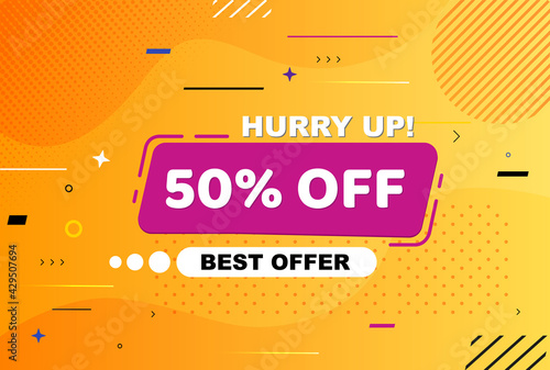 Hurry up banner. 50 percent off best offer discount. Web banner best price image for your online store