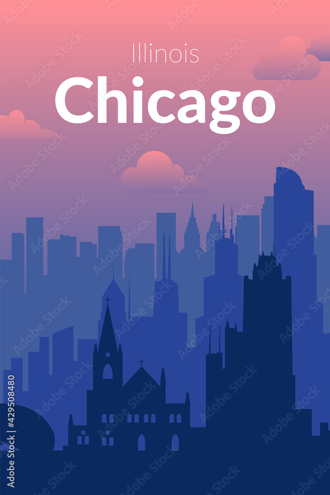 Chicago, USA famous city scape view background.