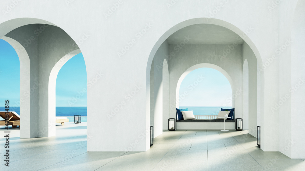 Luxury beach and Pool villa Santorini island style - 3D rendering