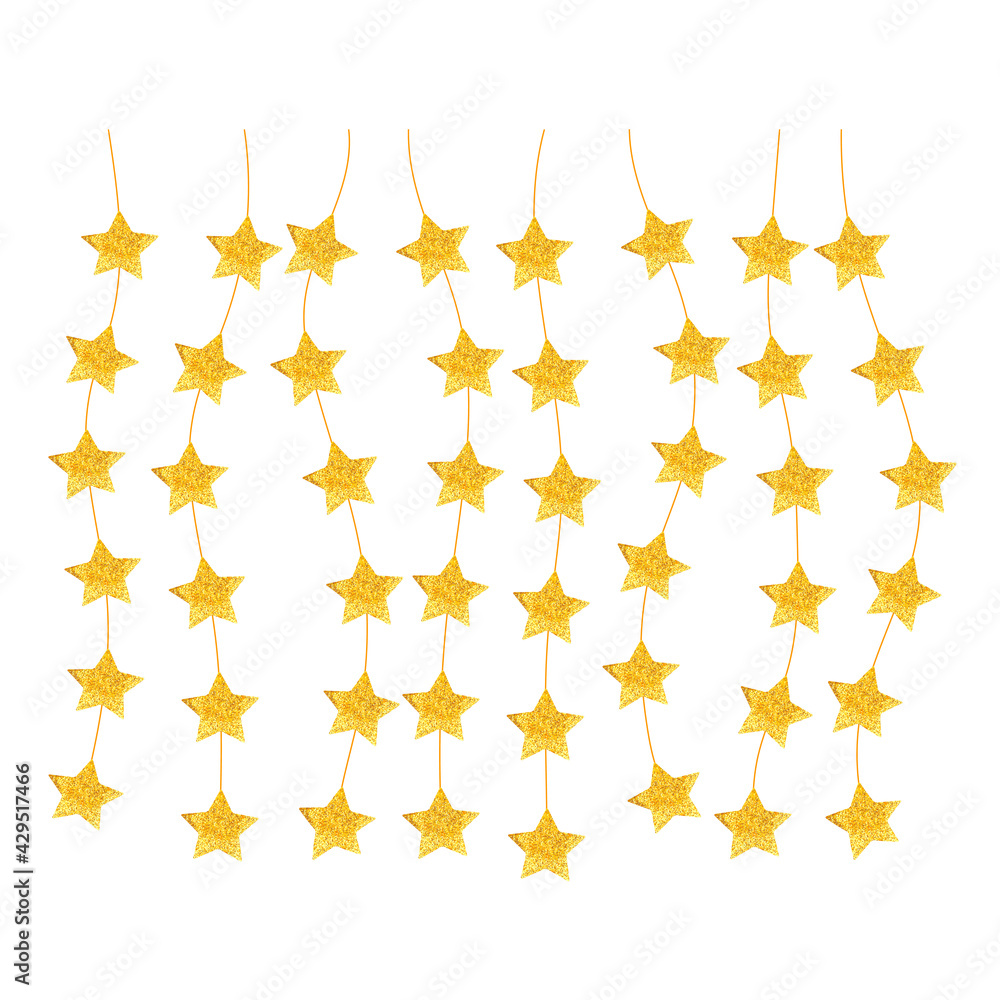 A garland of gold stars . Thread with ornaments. A holiday attribute. A garland of gold stars . Thread with ornaments. A holiday attribute.