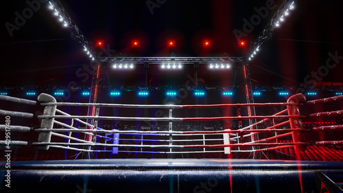 Empty boxing arena waiting new round 