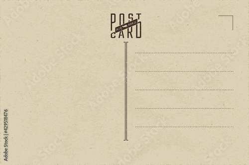 Retro Postcard Inner Side Blank Template with Plane Authentic Old Style Logo and Air Mail Lettering - Coal Black Elements on Yellow Rough Paper Effect Background - Flat Graphic Design