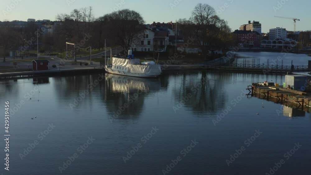 Aerial view of port in Sweden. High quality 4k footage Aerial view of port in Sweden. High quality 4k footage