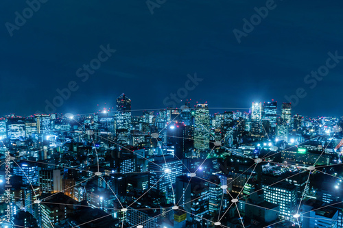 5G. media link connecting on night city background, digital, internet, communication, cyber tech, speed internet, networking, smart city, business, partnership, network connection, technology concept