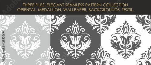 Collection with three alternative files with elegant seamless pattern. Medallion style. Classic luxury style. EPS10. Vector illustration.