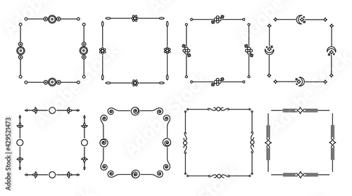 Flower and leaf vector line frames square, dividers on isolated white. Decorative ornaments for scrapbook, card, book, wedding invate, menu or certificate. Chapter decorations and delimiters set.