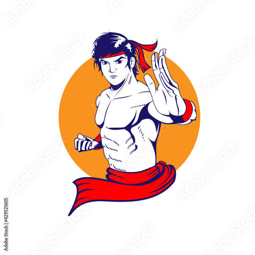 Kung Fu Man mascot symbol vector illustration vintage style for tshirt print, design element, symbol or any other purpose.