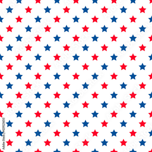 American patriotic seamless pattern. USA traditional backdrop.  White stars on blue background. Vector template for fabric, textile, wallpaper, wrapping paper, etc