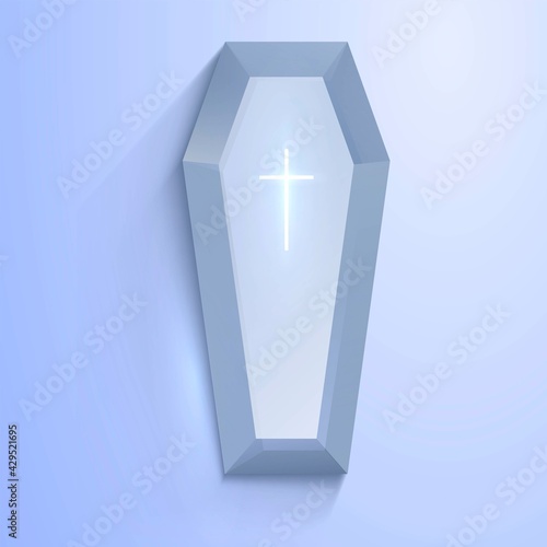 Glass coffin with cross, death and afterlife concept