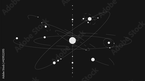 White minimalistic solar system with lines on black background