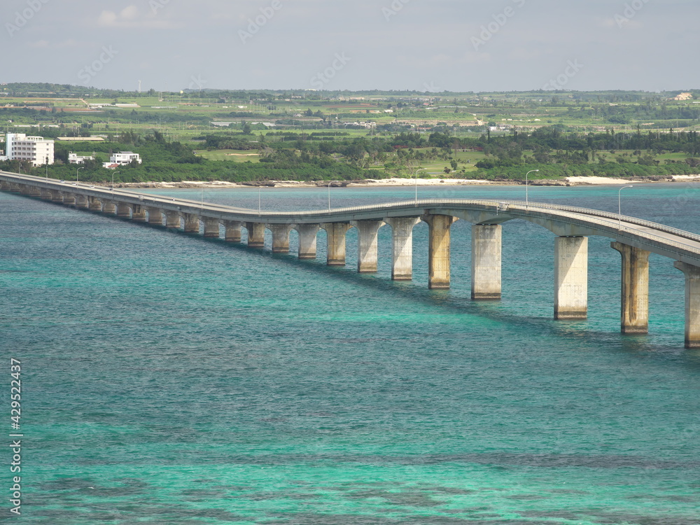 Okinawa,Japan-October 28, 2020: Kurima Bridge viewed from Kurima island
