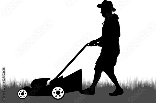 Man Mowing Lawn . Conceptual illustration.