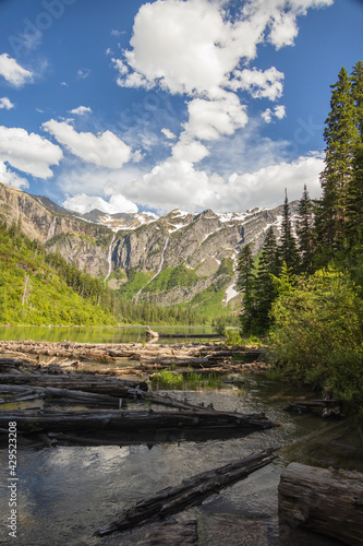 Avalanche Lake and surrounding mountain range at Glacier National Park