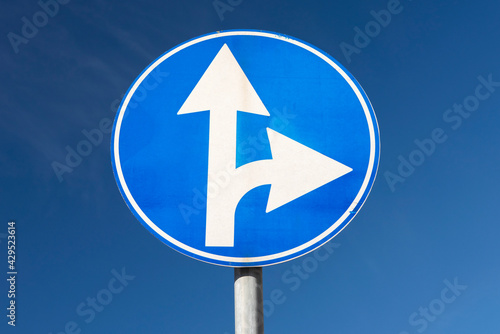 Permitted directions road sign,right and forward traffic sign