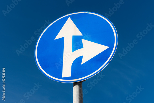 Permitted directions road sign,right and forward traffic sign