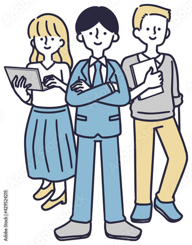 ビジネス　笑顔の男女セット　シンプルイラスト