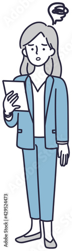 困り顔の会社員女性　シンプルイラスト