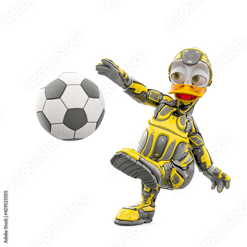 duck the astronaut is kicking the football ball