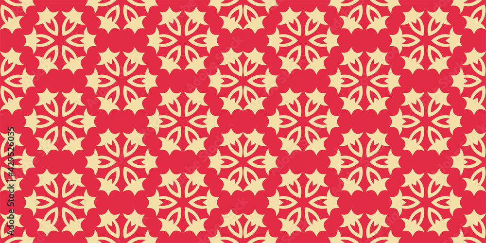 Bright background pattern with floral ornament on a red background, wallpaper. Seamless pattern, texture. Vector image Bright background pattern with floral ornament on a red background, wallpaper. Seamless pattern, texture. Vector image