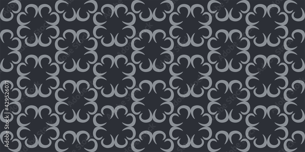 Dark background pattern with simple decorative ornamentation on a black background. Seamless pattern, texture. Vector image