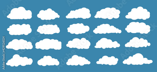 Cloud set isolated on blue background. White clouds Vector illustration.