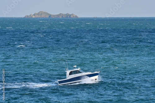 Tela motorboat on the sea in Brittany France