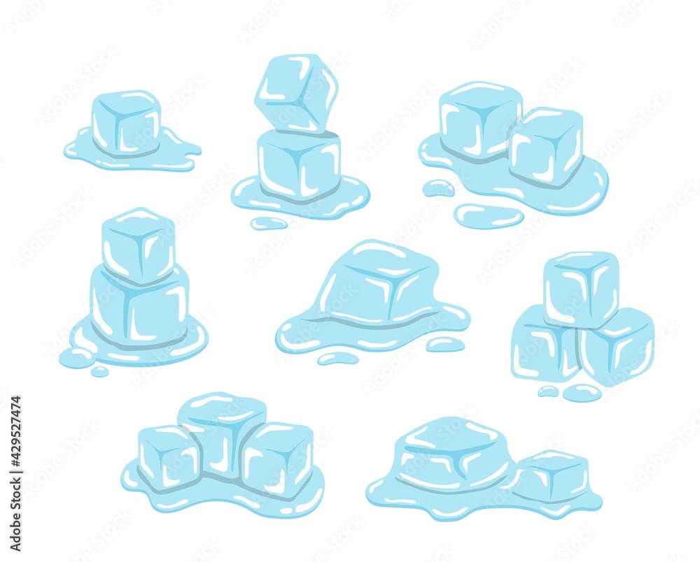 Ice cube comic cartoon illustration vector, cold transparent freeze