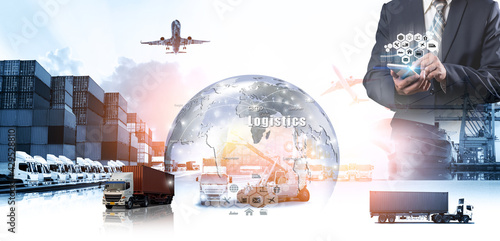 Smart technology concept with global logistics partnership Industrial Container Cargo freight ship  internet of things Concept of fast or instant shipping  Online goods orders worldwide