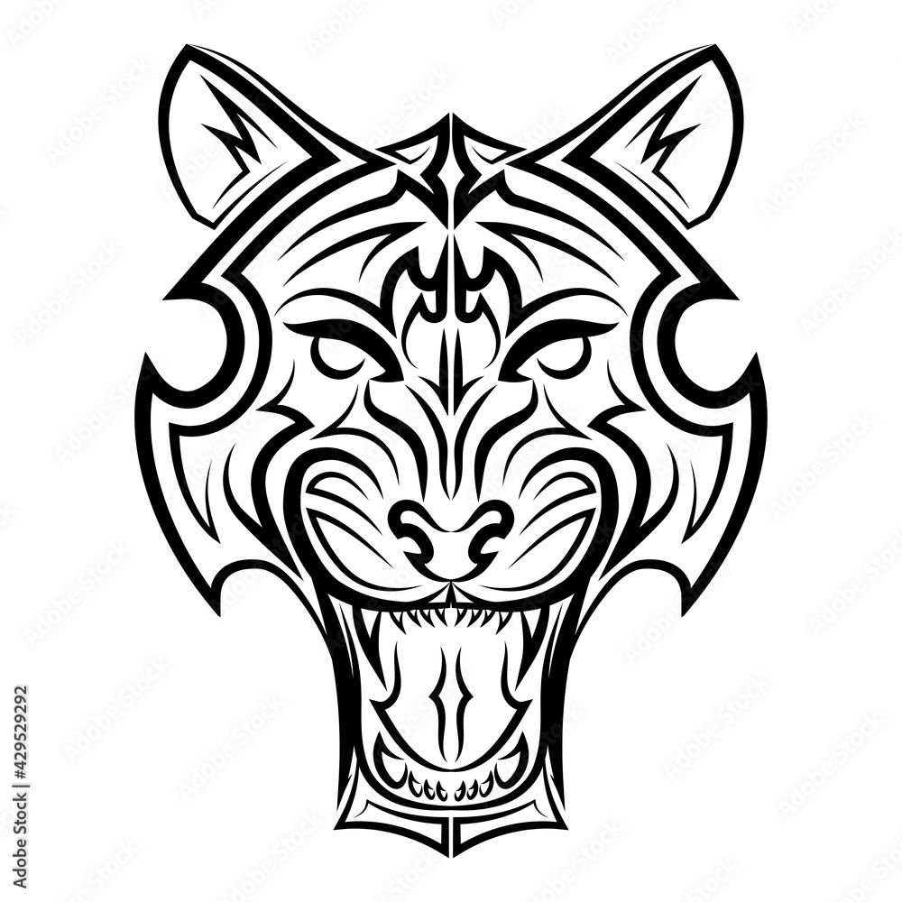 Black and white line art of tiger head. Good use for symbol, mascot, icon, avatar, tattoo, T Shirt design, logo or any design you want.