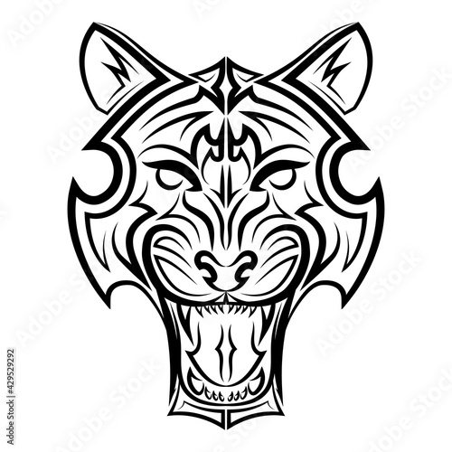 Fototapeta Naklejka Na Ścianę i Meble -  Black and white line art of tiger head. Good use for symbol, mascot, icon, avatar, tattoo, T Shirt design, logo or any design you want.