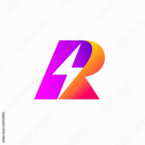 Thunder logo with letter R concept 