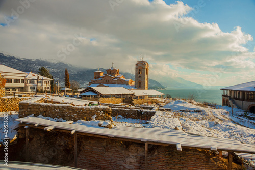 OHRID, NORTH MACEDONIA: Old ruins in Plaoshnik area. Church of Saints Clement and Panteleimon is a Byzantine church in Ohrid. photo