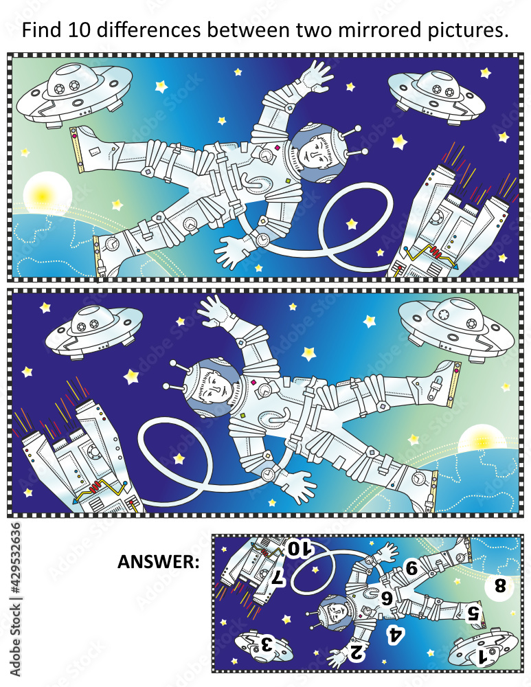 Space exploration picture puzzle: Find ten differences between two ...