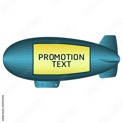 Blue blimp airship with promotion banner text vector on white background.