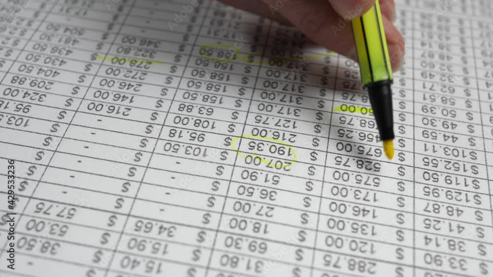 Accountant Working on a Spreadsheet Highlighting Numbers Accountant Working on a Spreadsheet Highlighting Numbers