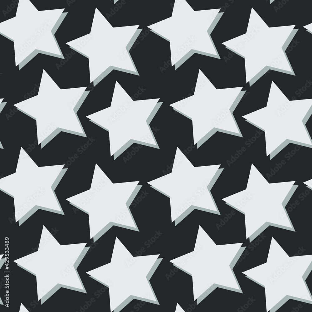 Stars with shadow on a gray background, texture for design, seamless pattern, vector illustration