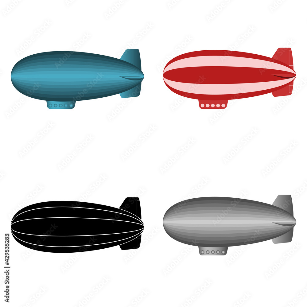 Obraz premium Blimp airship vector icon set.