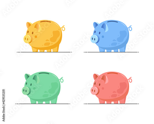 Set of colorful piggy banks. Financial symbol. Save money concept. Investments in future. Banking or business services. Vector illustration in flat cartoon style.