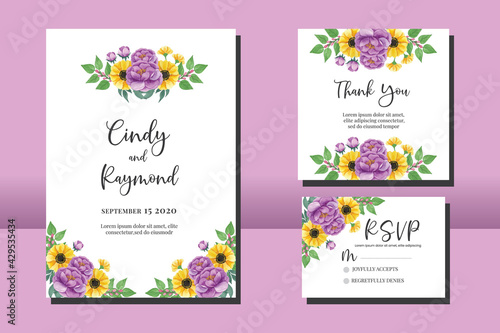 Wallpaper Mural Wedding invitation frame set, floral watercolor hand drawn Anemone and Peony Flower design Invitation Card Template Torontodigital.ca