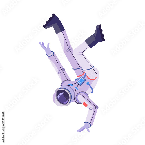 Astronaut Dancing Break Dance. Cosmonaut Performing Modern Dance. Cartoon vector illustration isolated in white background