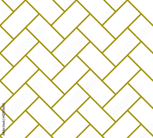 Simple tile for diagonal brick wall repeating pattern in gold color outline on a white background, vector illustration