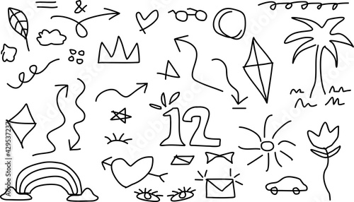 Hand drawn set element  Abstract Doodle element  arrow  heart  star illustration vector 